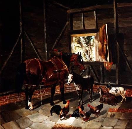 Stable Interior with Cart Horse and Donkey from John Frederick Herring d.J.