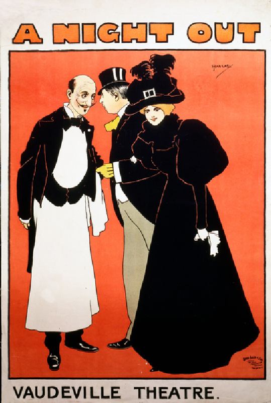 Poster for a Night Out at Vaudeville Theatre (colour litho) from John Hassall