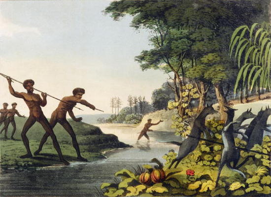 Hunting the Kangaroo, aborigines in New South Wales engraved by Matthew Dubourg (fl.1813-1820) 1813 from John Heaviside Clark