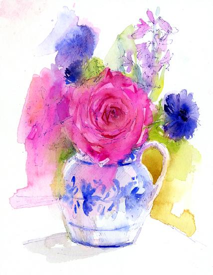 Rose and Cornflowers in Pitcher