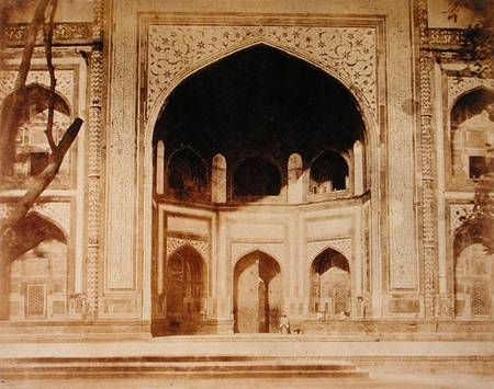 Outside the Taj Mahal, probably illustrated in 'Photographic Views in Agra and Its Vicinity' from John Murray