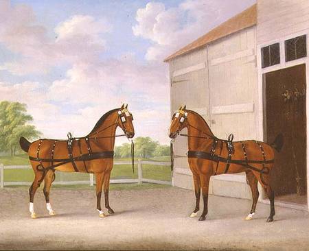 A Pair of Bay Carriage Horses in a Stable Yard from John Nost Sartorius