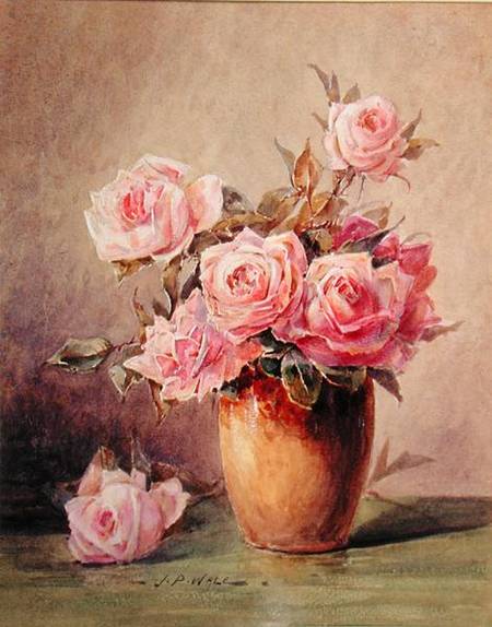 Pink Roses in a Yellow Vase from John Porter Wale