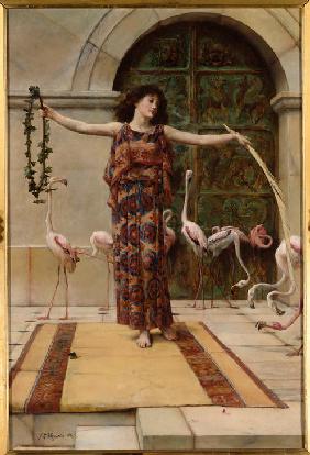 A Young Girl with Flamingos