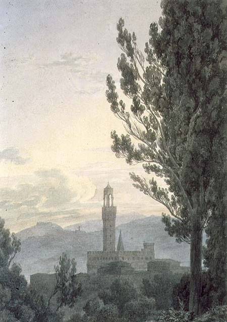 The Palazzo Vecchio from the Boboli Gardens, Florence  & pencil on from John Robert Cozens