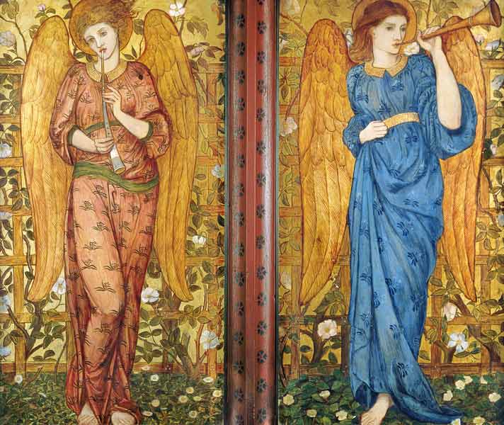 Angels with an oboe and a trumpet from John Roddam Spencer Stanhope