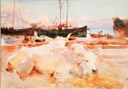 Oxen on the Beach at Baia from John Singer Sargent
