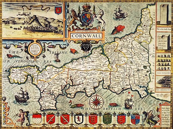 Map of Cornwall from the ''Theatre of the Empire of Great Britain'', pub. in London George Humble, 1 from John Speed