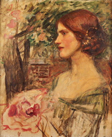 Portrait Of A Lady In A Green Dress or The Bouquet (Study) from John William Waterhouse
