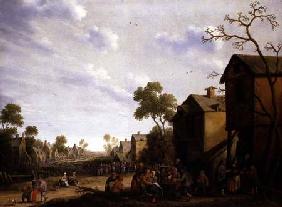 Village scene with peasants merrymaking