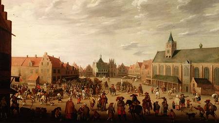 A military procession in the town square of Amersfoort from Joost Cornelisz Droochsloot