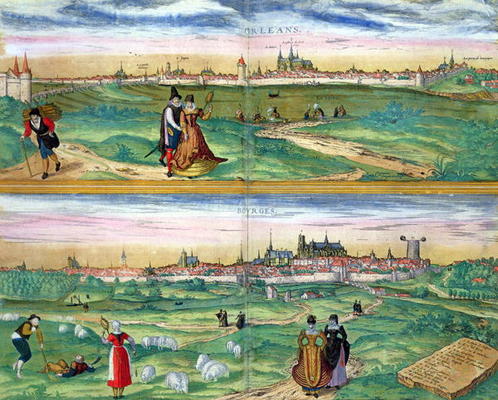 Map of Orleans and Bourges, from 'Civitates Orbis Terrarum' by Georg Braun (1541-1622) and Frans Hog from Joris Hoefnagel
