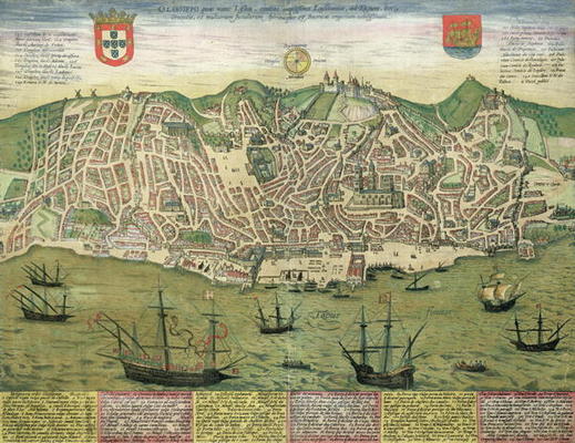 Map of Lisbon, from 'Civitates Orbis Terrarum' by Georg Braun (1541-1622) and Frans Hogenberg (1535- from Joris Hoefnagel
