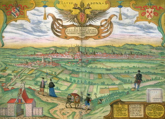 Map of Regensburg, from 'Civitates Orbis Terrarum' by Georg Braun (1541-1622) and Frans Hogenberg (1 from Joris Hoefnagel