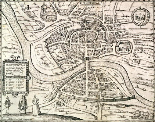 Map of Bristol, from 'Civitates Orbis Terrarum' by Georg Braun (1541-1622) and Frans Hogenberg (1535 from Joris Hoefnagel