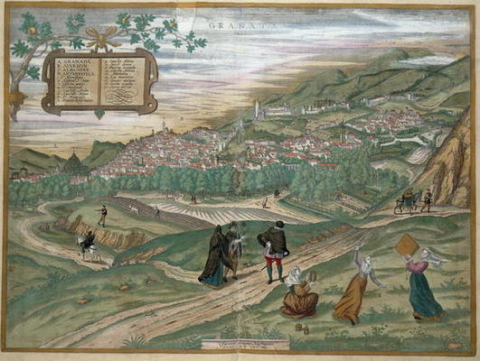 Map of Granada, from 'Civitates Orbis Terrarum', Volume I number 4, by Georg Braun (1541-1622) and F from Joris Hoefnagel