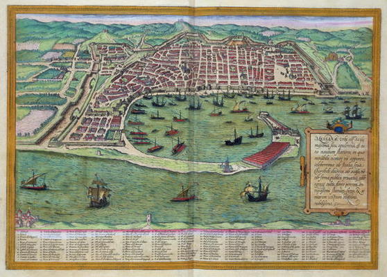 Map of Messina, from 'Civitates Orbis Terrarum' by Georg Braun (1541-1622) and Frans Hogenberg (1535 from Joris Hoefnagel