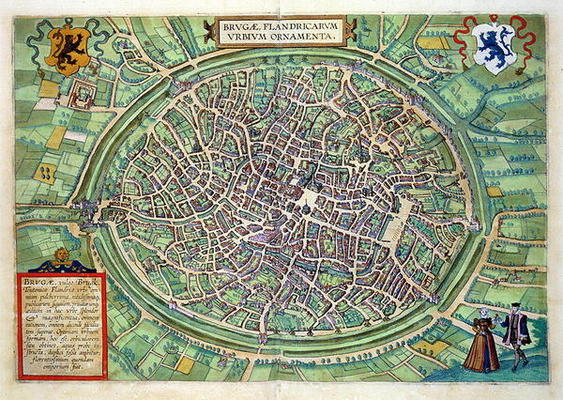 Town Plan of Bruges, from 'Civitates Orbis Terrarum' by Georg Braun (1541-1622) and Frans Hogenburg from Joris Hoefnagel