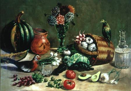 Still life with Pigeon, Parakeet and Vegetables from Jose Agustin Arrieta