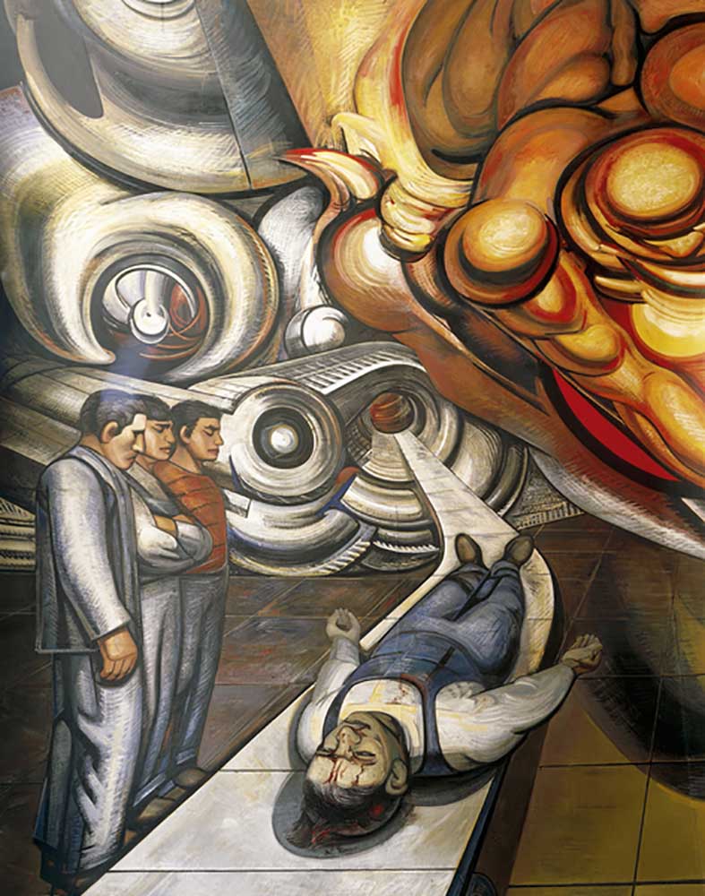 Arbeiterwelt, Opfer des Kapitalismus, Hospital de la Raza, Detail der Auditoriumdecke mit Fresken vo from José Clemente Orozco