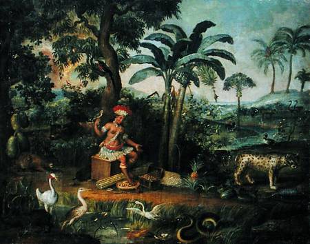 Native Indian in a landscape with animals from Jose Teofilo de Jesus