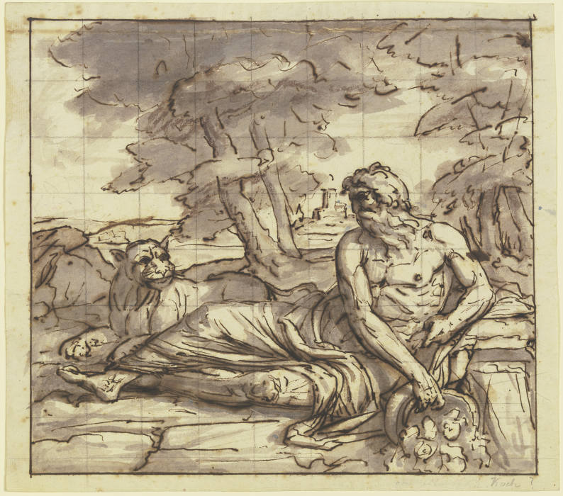 Flußgott Tiber mit Löwin, an der Quelle ruhend from Joseph Anton Koch
