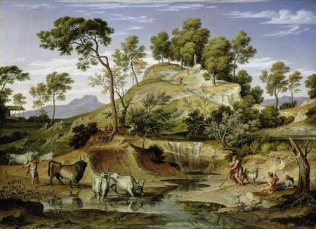 Landscape with Shepherds and Cows and at the Spring from Joseph Anton Koch