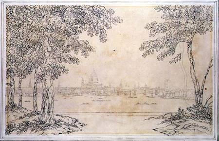 Distant View of St. Paul's and Blackfriars Bridge (pen & ink over pencil on paper) from Joseph Farington