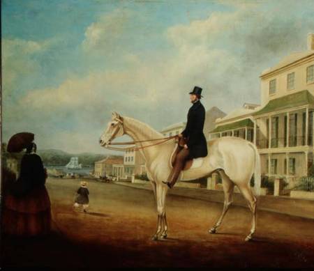 Rider on a white horse, probably in Macquarie Street North from Joseph Fowles