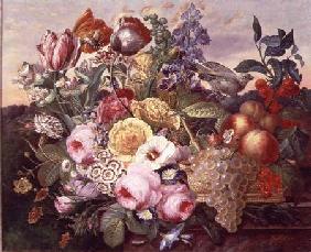 Still life with flowers and grapes