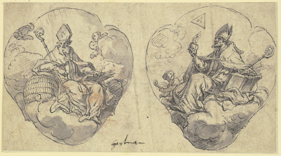Zwei Kartuschen mit den Heiligen Ambrosius und Augustinus from Joseph Hartmann