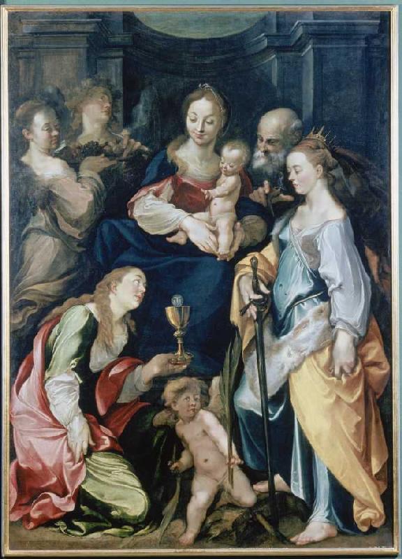 Die hl. Familie mit Engeln, sowie den hll. Barbara und Katharina. from Joseph Heintz d.Ä.