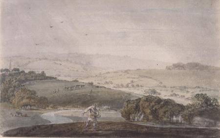 A Farmer Sowing, with a River Valley and Rolling Hills Beyond from William Turner