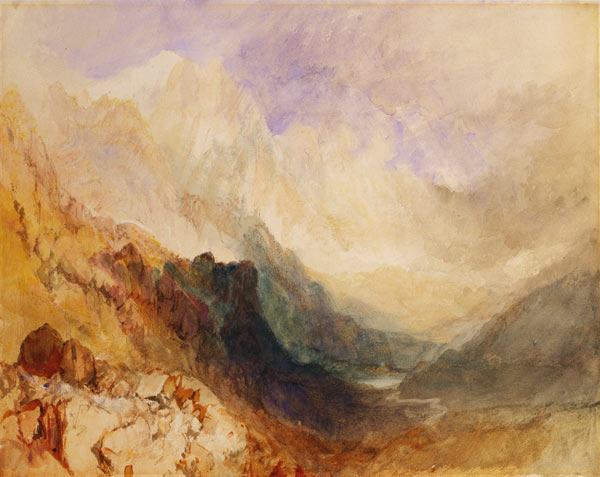 View along an Alpine Valley, possibly the Val d'Aosta from William Turner