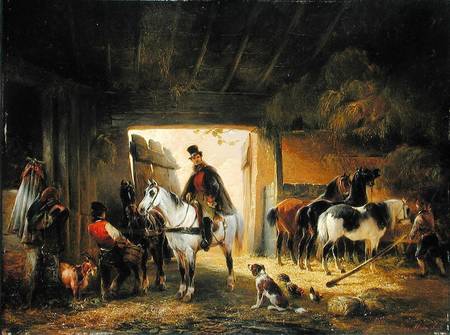 A Rider watering his Horse in a Stable from Joseph Moerenhout