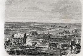 Wagon Train on the Argentinian Pampas in the 1860s, engraved by Alfred Louis Sargent (b.1828) (engra