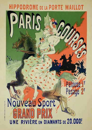 Reproduction of a poster advertising 'Paris Courses', at the Hippodrome de la Porte Maillot, Paris from Jules Chéret
