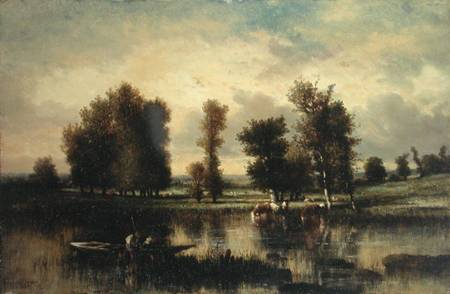 Boat on the Edge of the River from Jules Dupré