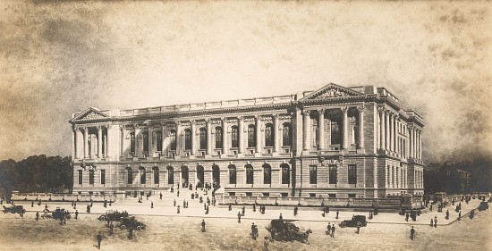 Perspective drawing by Jules Guerin of the Central Library of the Free Library of Philadelphia from  from Jules Guerin