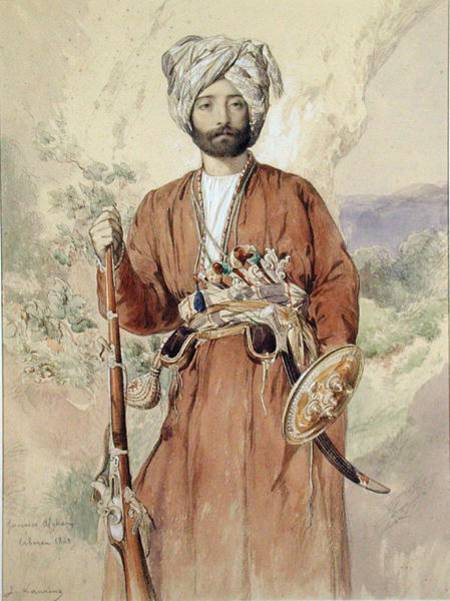 Study of an Afghan Warrior, Tehran, 1848 (pencil, w/c & from Jules Joseph Augustin Laurens
