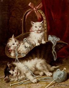 Junge Katzen beim Spiel mit Wollknäuel from Jules Leroy