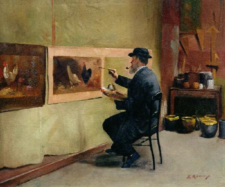 Charles Philippe Gevens, father-in-law of the artist, painting in his studio 21, avenue d''Eylau