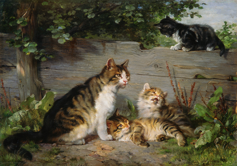 Katzenmutter mit drei Jungen from Julius Adam
