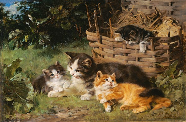 Katzenmutter mit drei Jungen from Julius Adam