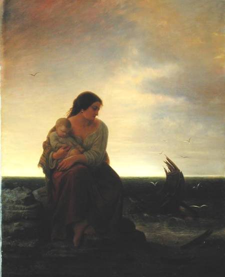 Fisherman's Wife Mourning on the Beach from Julius Muhr