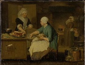Kücheninterieur mit drei Frauen