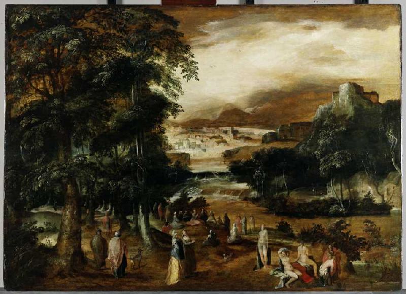 Landschaft mit Predigt und Taufe Pauli from Karel Van Mander