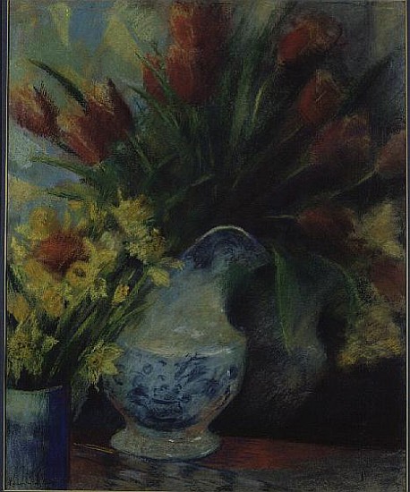 Ring Tulips in a Blue and White Pot (pastel)  from Karen  Armitage