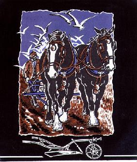 The Plough, 1997 (linocut and w/c on paper) 