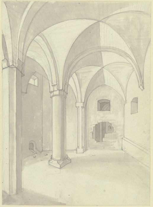 Das Innere einer Säulenhalle, im Hintergrund ist ein Loch durch die Wand gebrochen from Karl Ballenberger